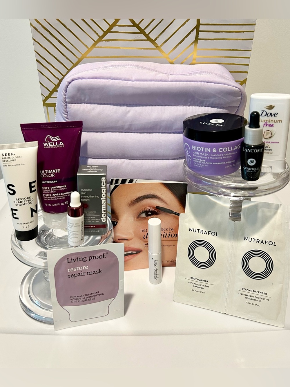 💜✨ 10-PIECE BEAUTY & HAIRCARE SET WITH PUFFER COSMETIC BAG ✨💜NEW